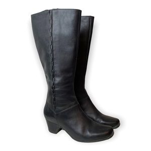 Clarks Artisan Cardy Black Leather Knee High Block Heel Boots